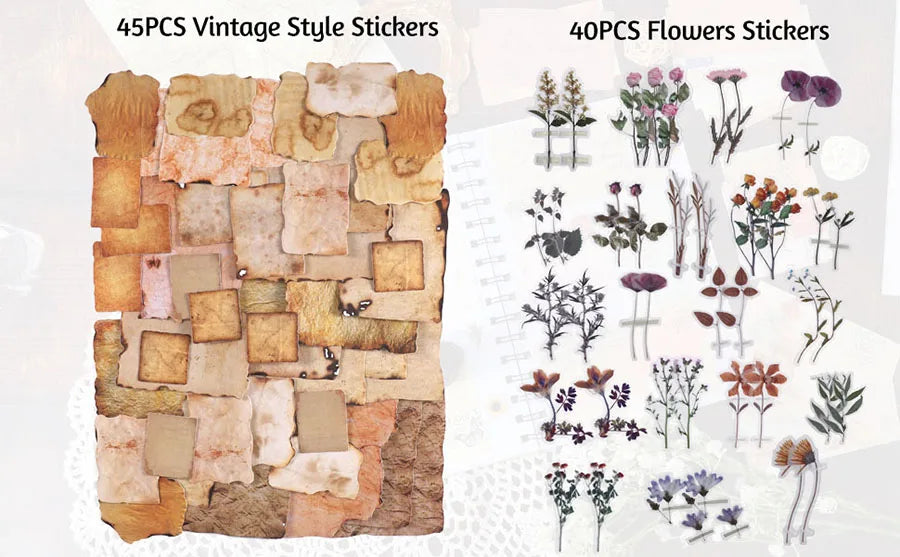 445Pcs Vintage Junk Journal Kit Scrapbooking Paper Ephemera Pack Aesthetic Journal Supplies Retro Sticker Floral Decoupage Craft