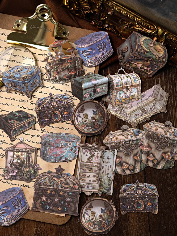 1 Bag Retro Style Junk Journal Kit Antique Lock Mirror Pocket Watch Stickers for Scrapbooking DIY Craft & Journal Decoration