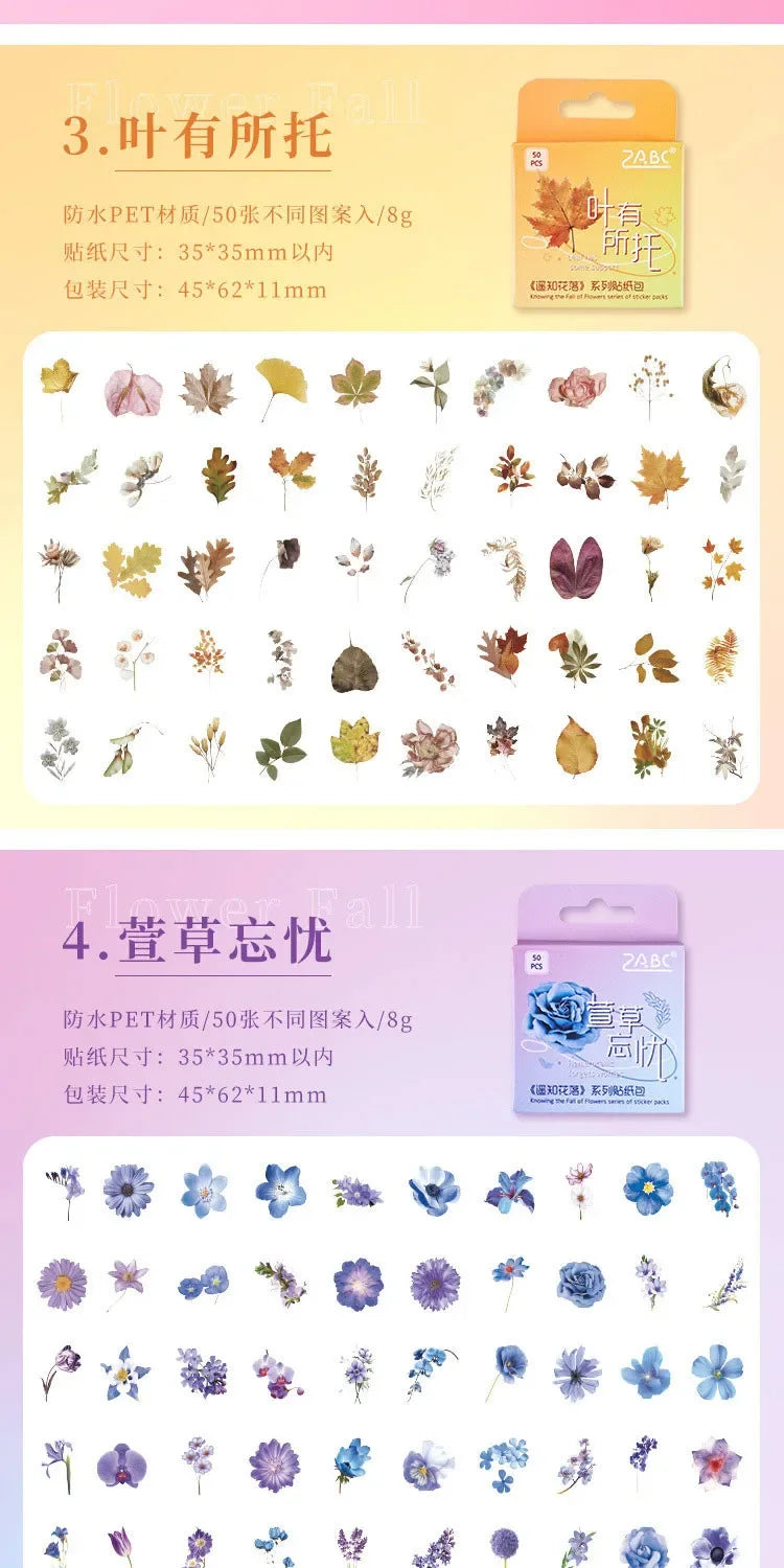 50pcs/box Journamm Plant Stickers Scrapbooking Supplies DIY CUT Decor Junk Journal Collage Stationery PET Aesth Natural Stickers