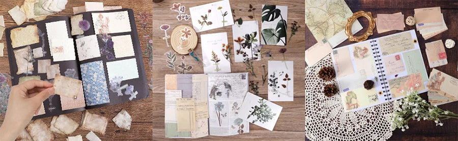 445Pcs Vintage Junk Journal Kit Scrapbooking Paper Ephemera Pack Aesthetic Journal Supplies Retro Sticker Floral Decoupage Craft
