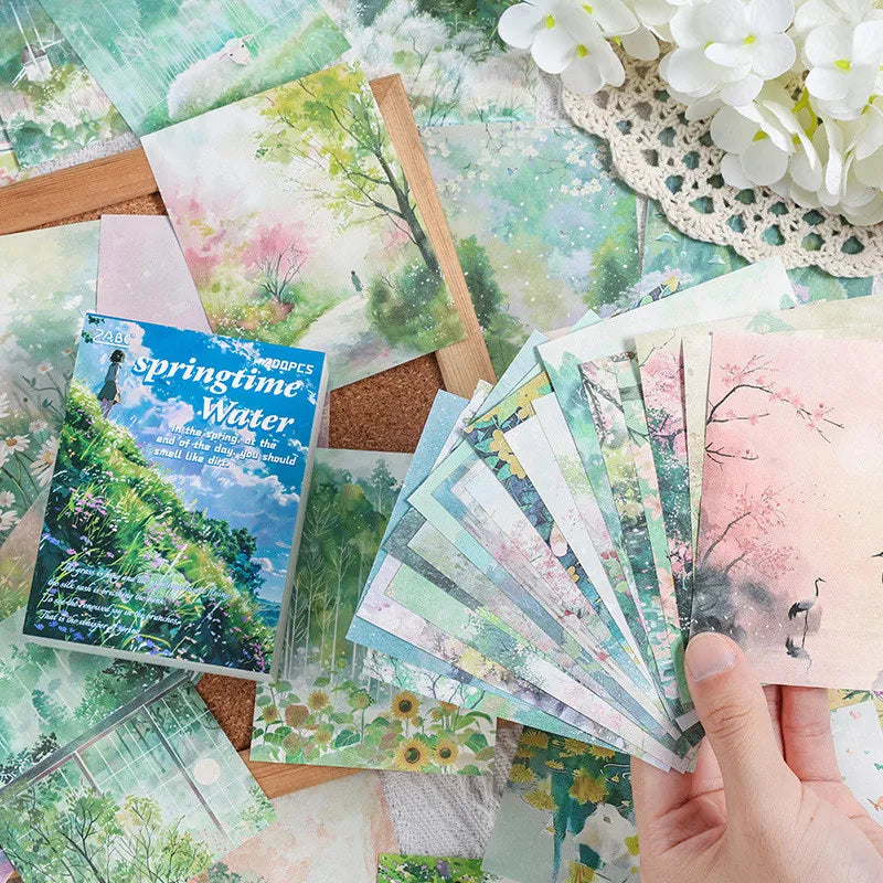 200sheets Scrapbook Paper Junk Journal Supplies Landscape Series DIY Scrapbooking Collage Craft Background Stationery Paper