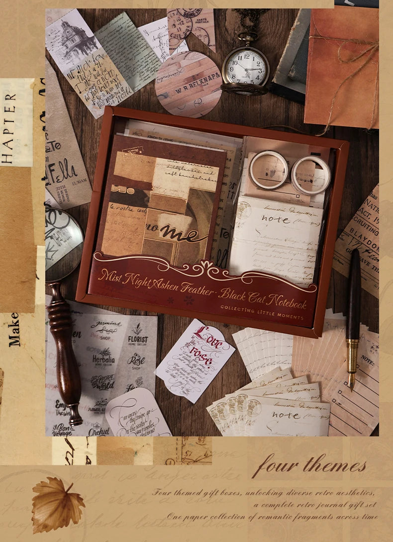Vintage Journal Gift Box Set, Antique Paper + Washi Tape Combo for Junk Journal Scrapbooking
