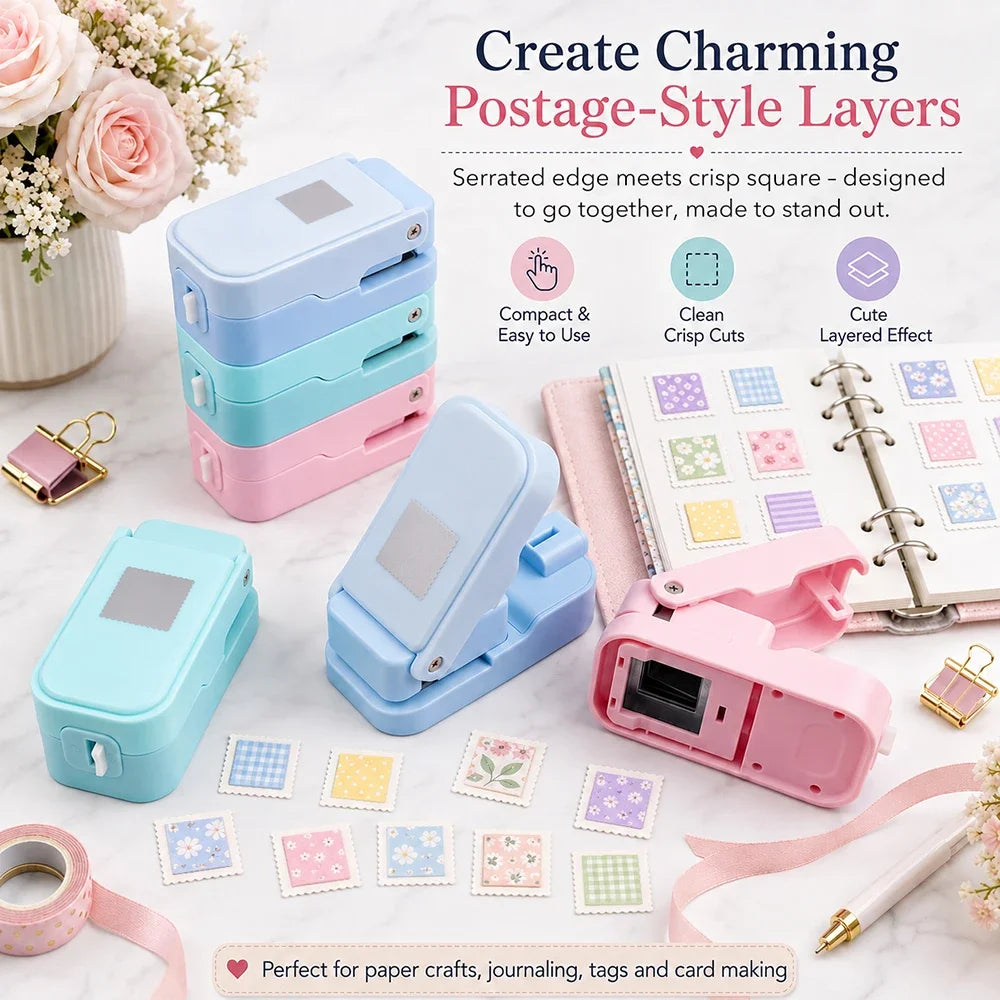 Layering Serrated-Edge Square Paper Punches for Junk Journal & Scrapbooking, Nesting Postage Stamp Style Craft Punches 2026