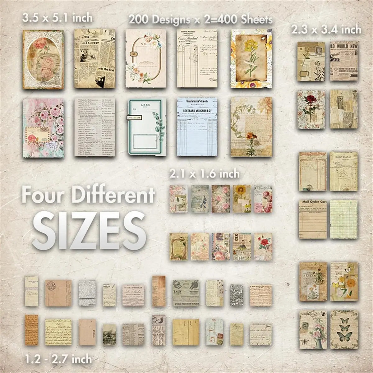 *CLOS Scrapbook Paper, 400 Sheets of Journaling Supplies for Vintage Crafts Planner Junk Journal Supplies