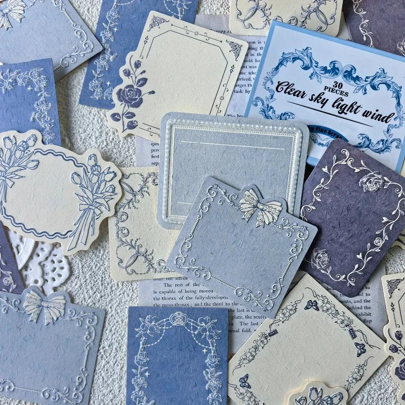 Retro Embossed Floral Border DIY Writable Decorative Hard Cardstock Paper Set for Scrapbooking Journaling Boxed Sticky Notes