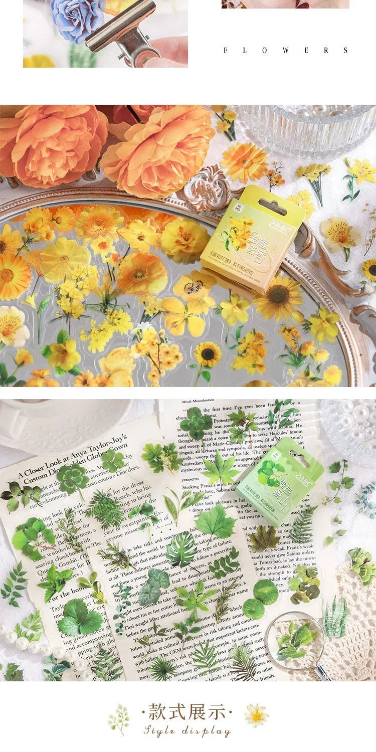 50pcs/box Journamm Plant Stickers Scrapbooking Supplies DIY CUT Decor Junk Journal Collage Stationery PET Aesth Natural Stickers