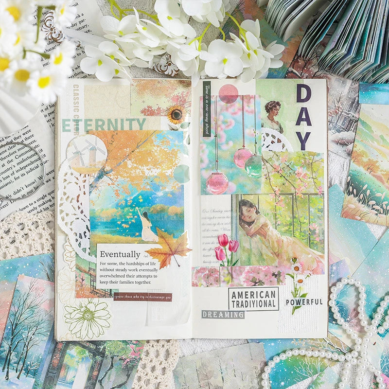 200 Sheets Beautiful Four Seasons Scenery Paper, all seasonal views for journal background collage
