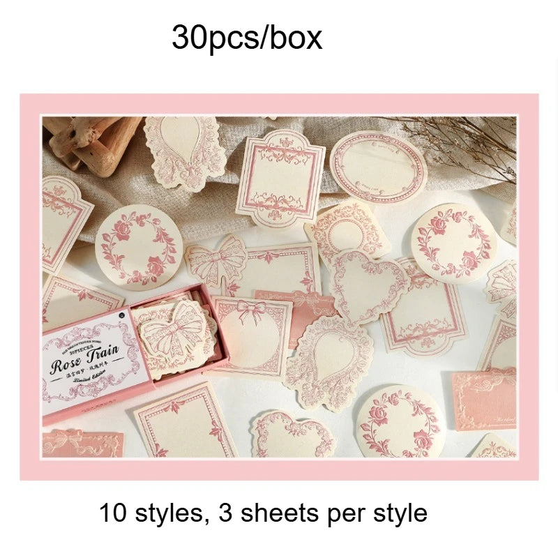 Retro Embossed Floral Border DIY Writable Decorative Hard Cardstock Paper Set for Scrapbooking Journaling Boxed Sticky Notes
