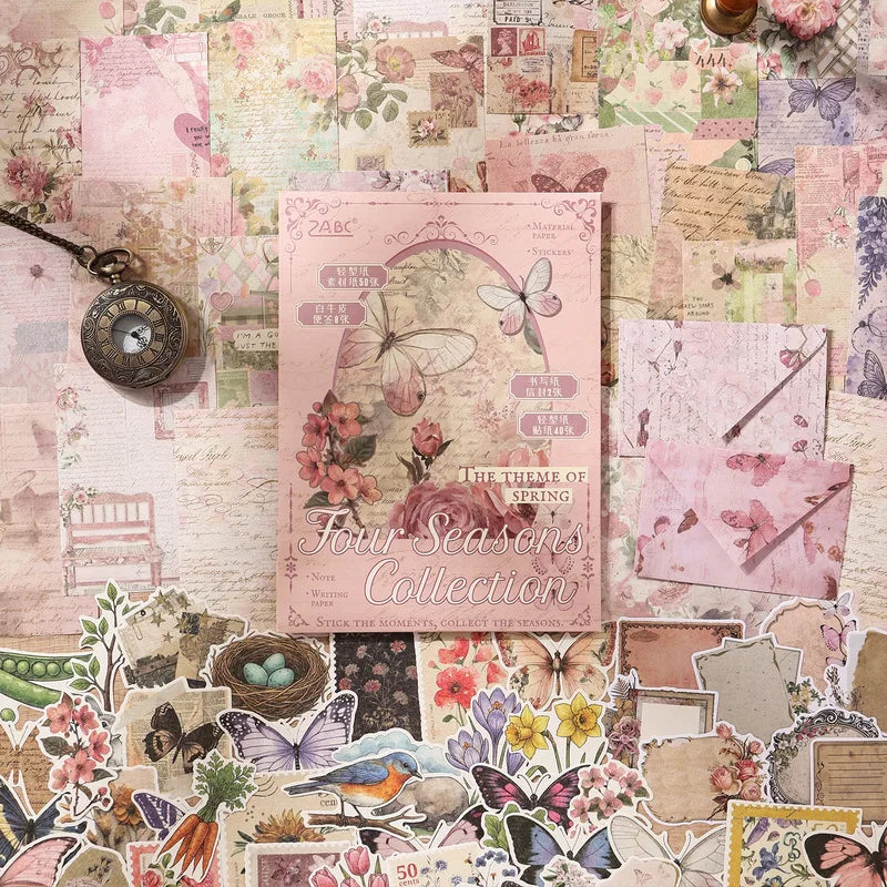 Vintage Stickers & Scrapbook Paper Set — 100 Sheets Junk Journal Kit
