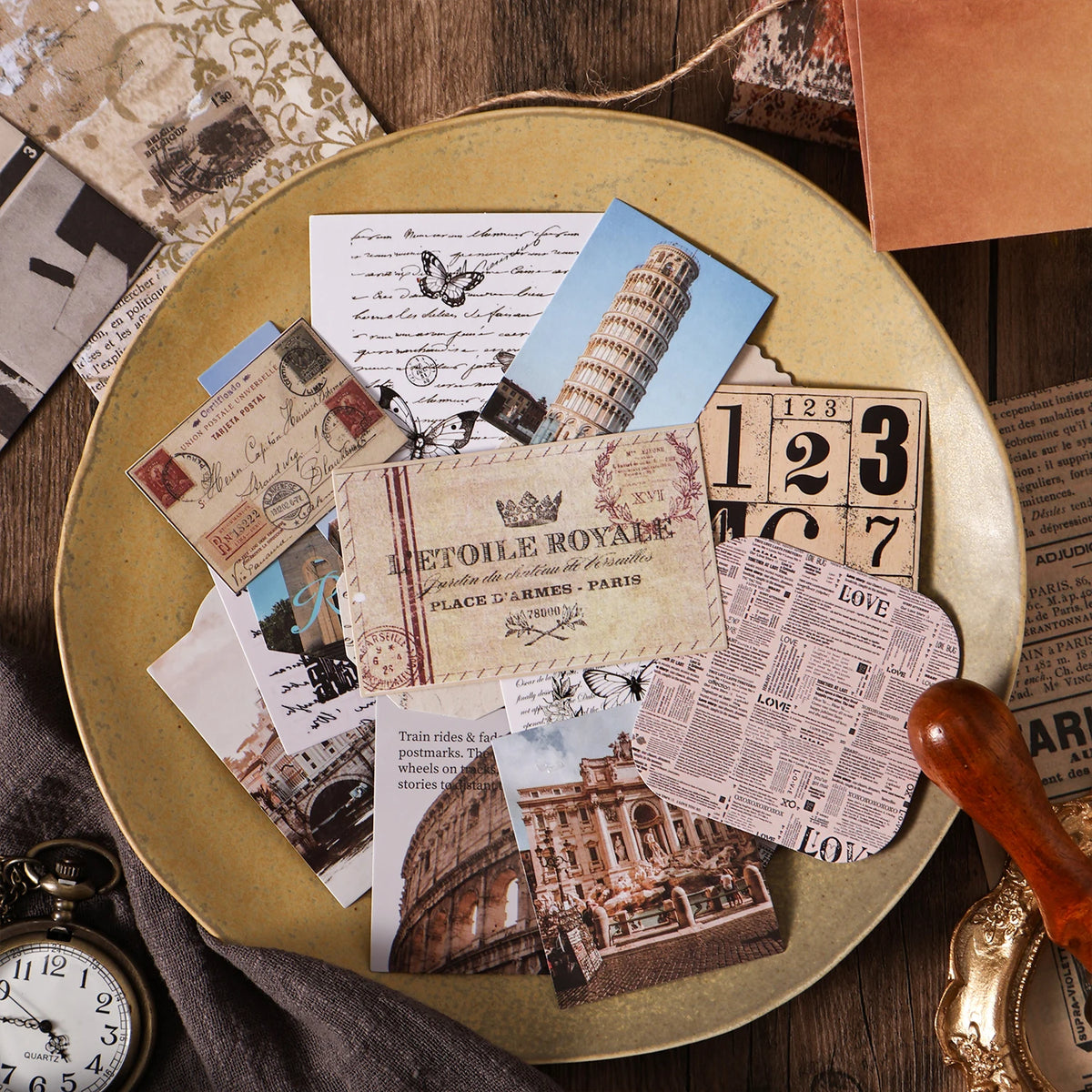 Vintage Journal Gift Box Set, Antique Paper + Washi Tape Combo for Junk Journal Scrapbooking