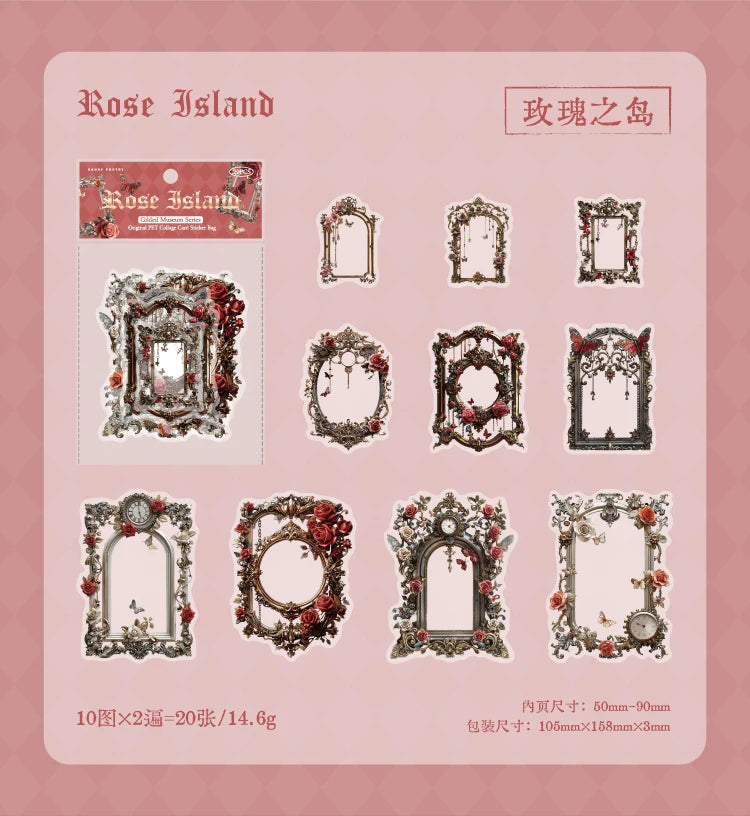 20 pcs Large size Vintage Cutout Frame Sticker Junk Journal DIY Scrapbooking Collage Materials Planner Creative Stationery