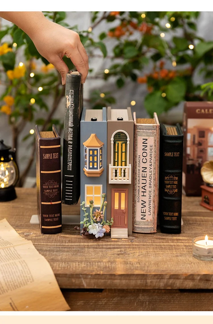 Fake Books Bookends With Led Light Book Holders Booknook Model Kit For Bookshelf Insert Miniature Ornament Decor Christmas Gifts