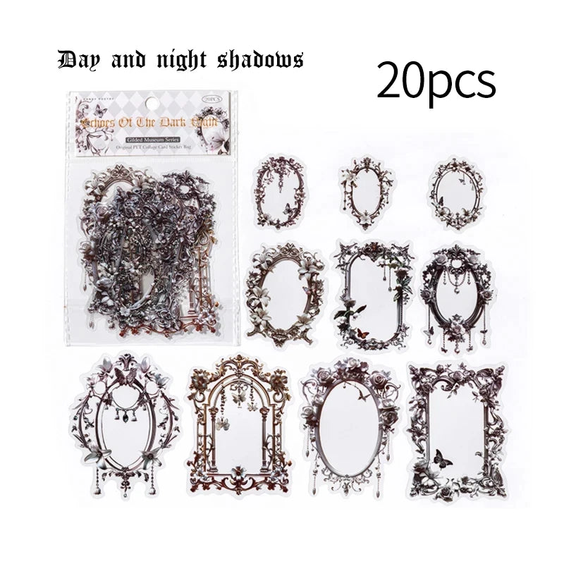 20 pcs Large size Vintage Cutout Frame Sticker Junk Journal DIY Scrapbooking Collage Materials Planner Creative Stationery