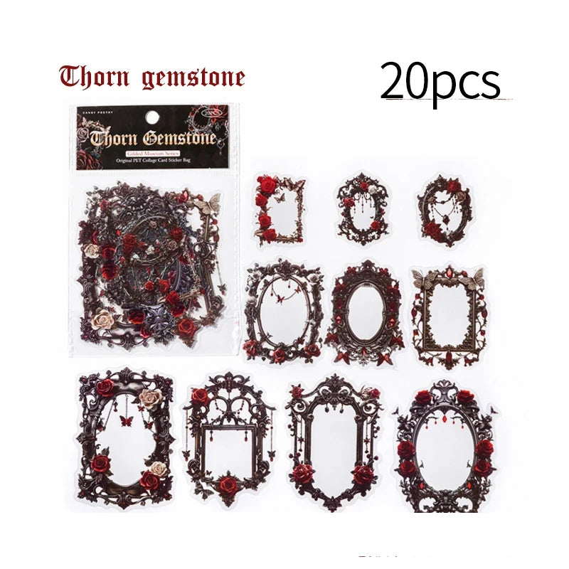 20 pcs Large size Vintage Cutout Frame Sticker Junk Journal DIY Scrapbooking Collage Materials Planner Creative Stationery