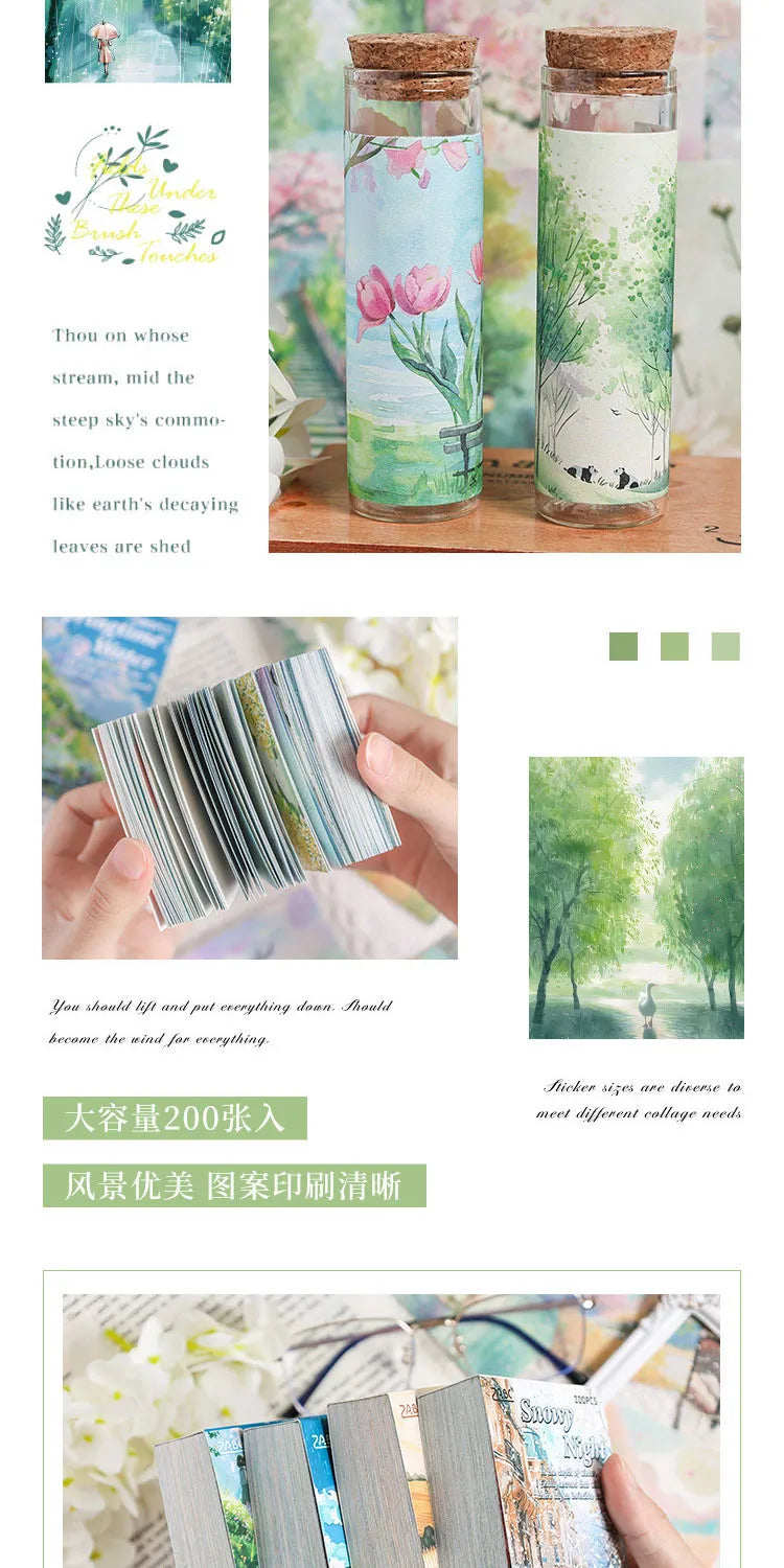 200sheets Scrapbook Paper Junk Journal Supplies Landscape Series DIY Scrapbooking Collage Craft Background Stationery Paper