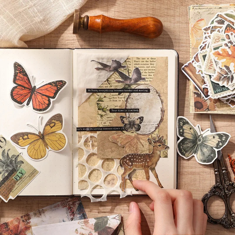 Vintage Stickers & Scrapbook Paper Set — 100 Sheets Junk Journal Kit