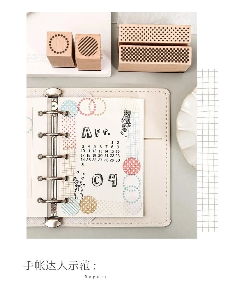 Journal GO Geometric Aesthetic Wooden Stamp Vintage Dot Gird Landscape Creative DIY Junk Journal Material Collage Stationery