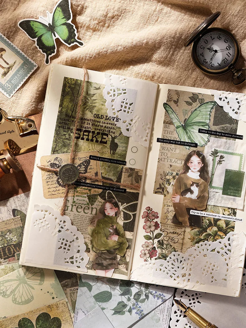 Vintage Stickers & Scrapbook Paper Set — 100 Sheets Junk Journal Kit