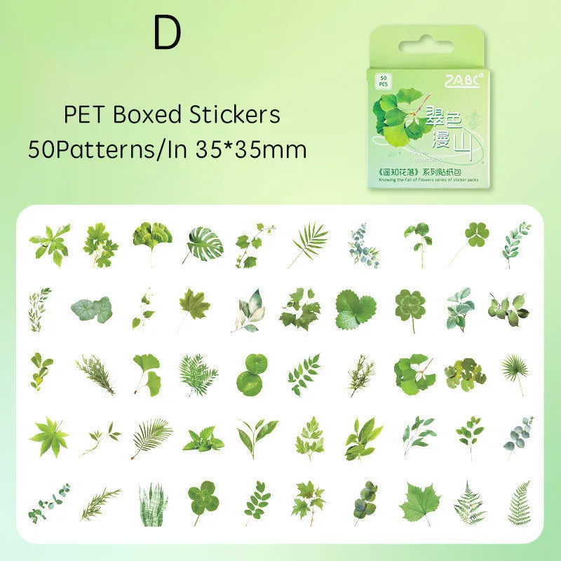 50pcs/box Journamm Plant Stickers Scrapbooking Supplies DIY CUT Decor Junk Journal Collage Stationery PET Aesth Natural Stickers