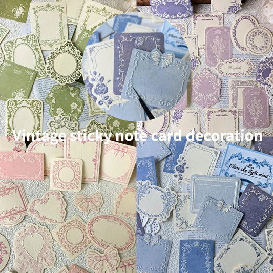 Retro Embossed Floral Border DIY Writable Decorative Hard Cardstock Paper Set for Scrapbooking Journaling Boxed Sticky Notes