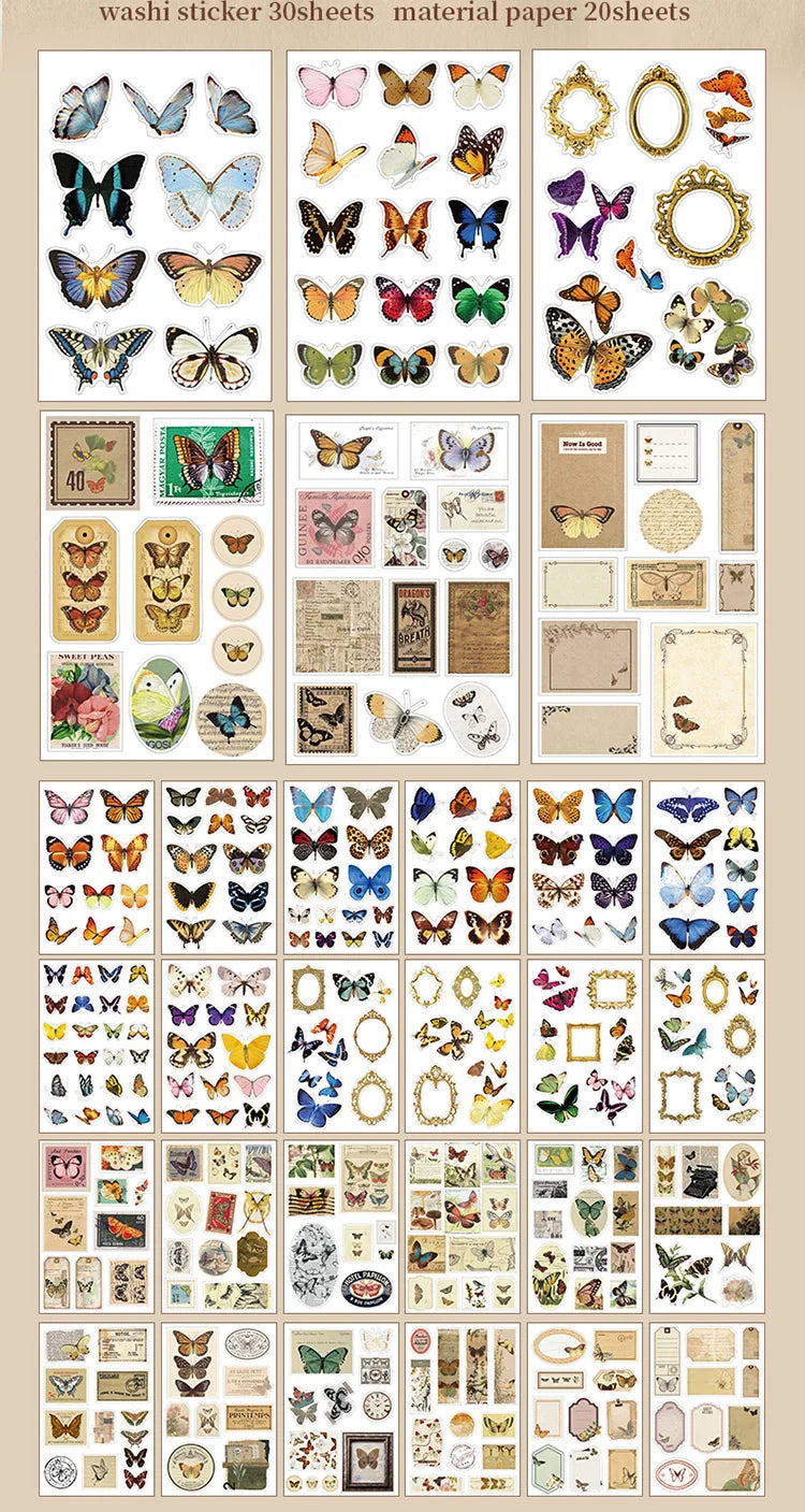 2 styles 50 pcs Vintage theme Collage stickers Scrapbooking Material handmade Diary Album  Junk Journal Supplies