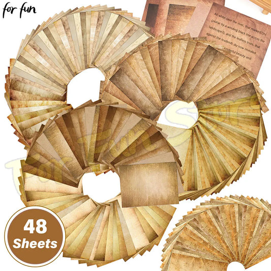 For Fun 48PCS Vintage Scrapbook Decor Material Paper Printing Paper DIY Junk Journal Collage Photo Album Retro Background Paper