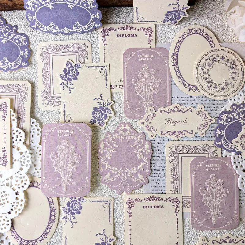Retro Embossed Floral Border DIY Writable Decorative Hard Cardstock Paper Set for Scrapbooking Journaling Boxed Sticky Notes