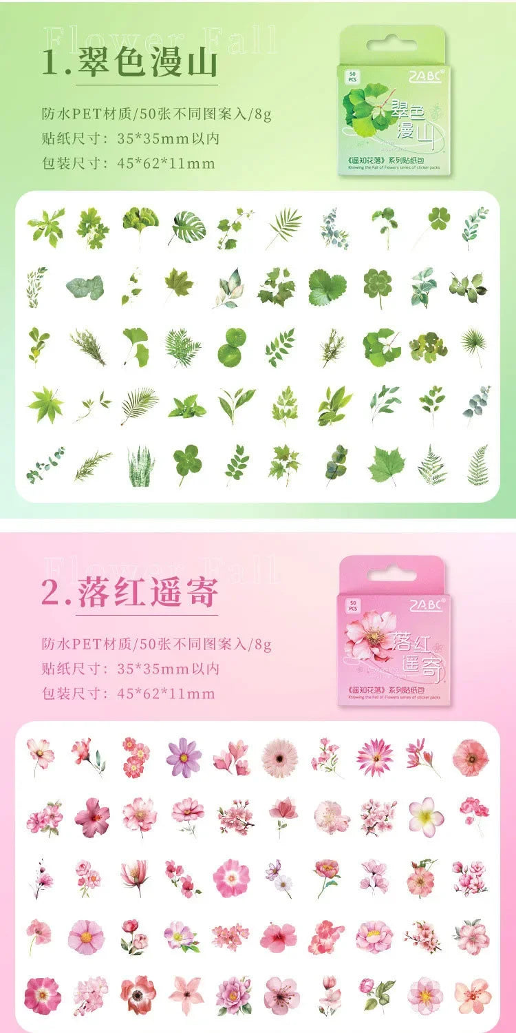 50pcs/box Journamm Plant Stickers Scrapbooking Supplies DIY CUT Decor Junk Journal Collage Stationery PET Aesth Natural Stickers