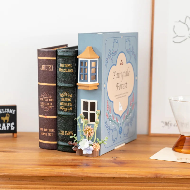 Fake Books Bookends With Led Light Book Holders Booknook Model Kit For Bookshelf Insert Miniature Ornament Decor Christmas Gifts