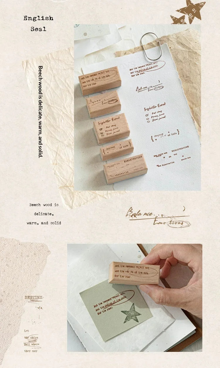 JIANWU Vintage English Words Border Landscape Junk Journal Material Collage Wooden Stamp Creative Student Supplies Stationery