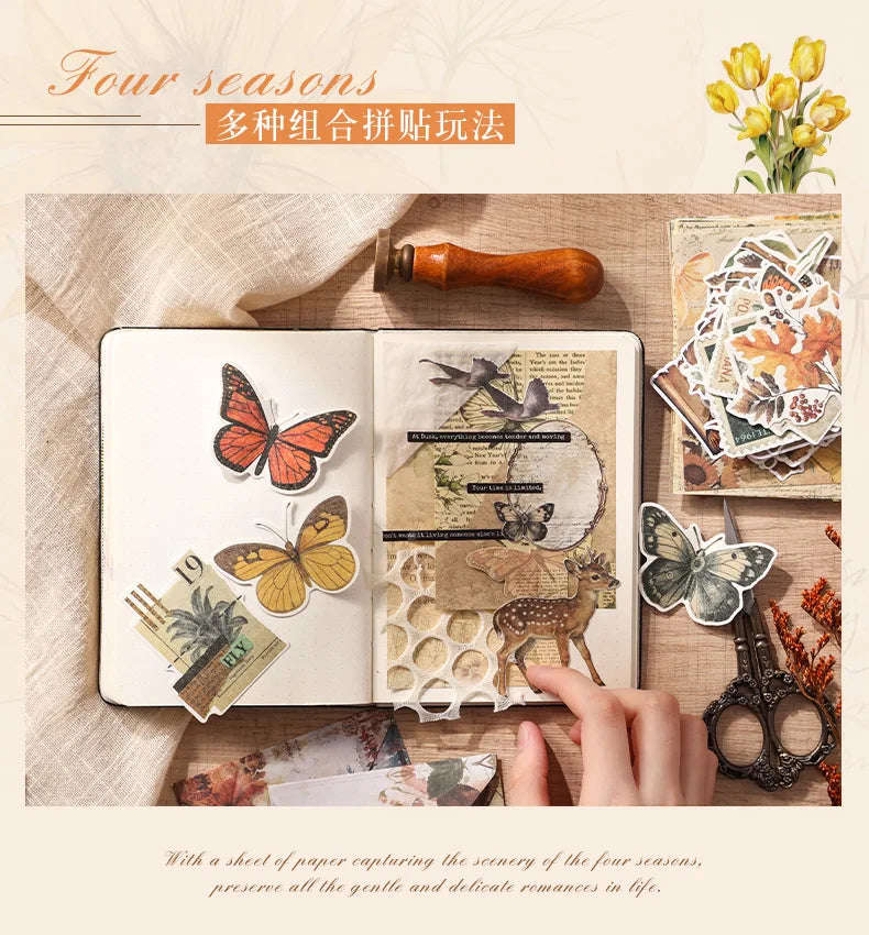 Vintage Stickers & Scrapbook Paper Set — 100 Sheets Junk Journal Kit