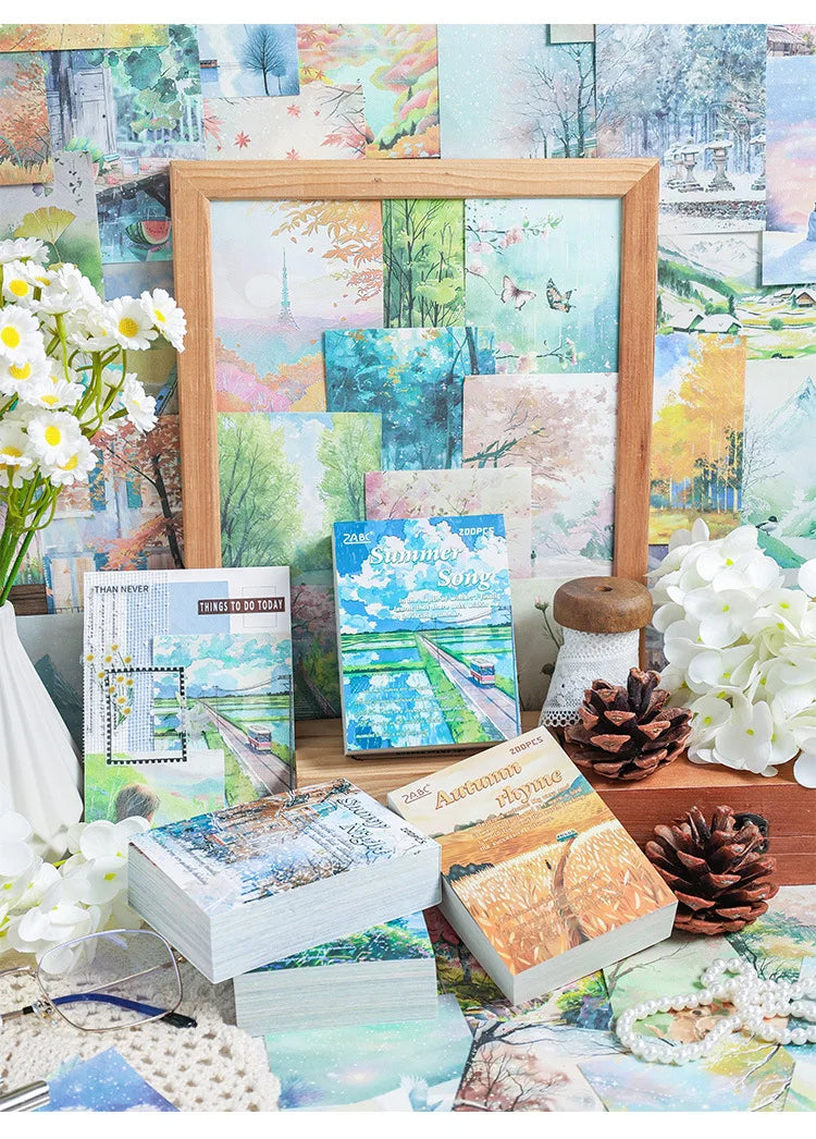 200 Sheets Beautiful Four Seasons Scenery Paper, all seasonal views for journal background collage