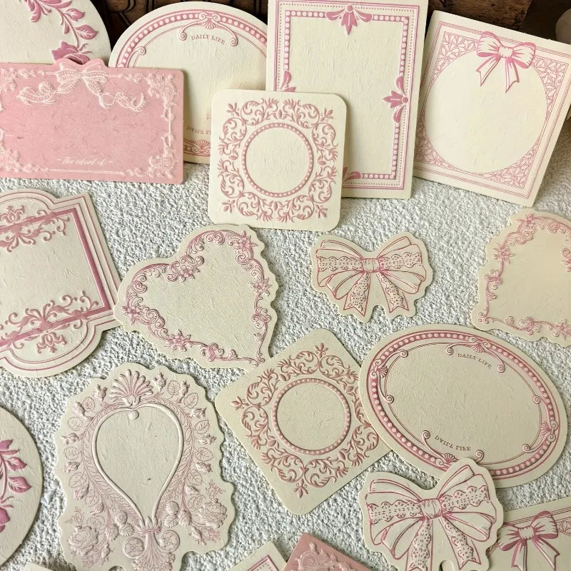 Retro Embossed Floral Border DIY Writable Decorative Hard Cardstock Paper Set for Scrapbooking Journaling Boxed Sticky Notes