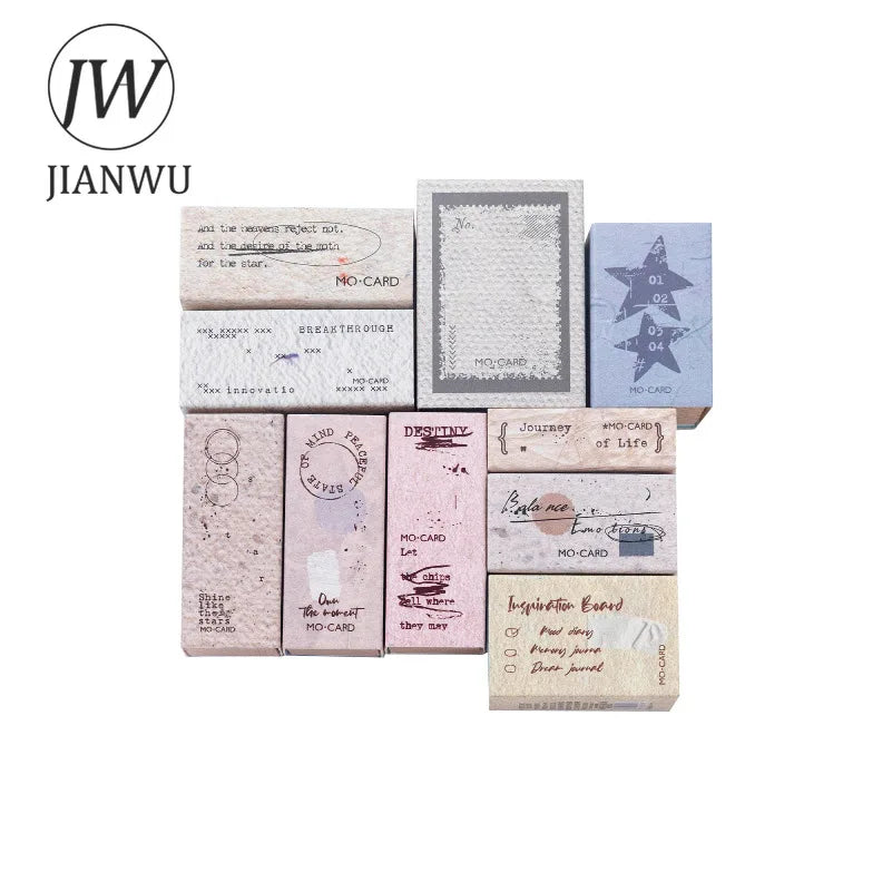 JIANWU Vintage English Words Border Landscape Junk Journal Material Collage Wooden Stamp Creative Student Supplies Stationery