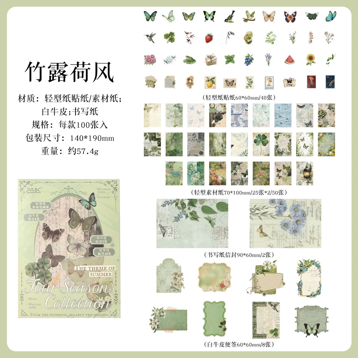 Vintage Stickers & Scrapbook Paper Set — 100 Sheets Junk Journal Kit