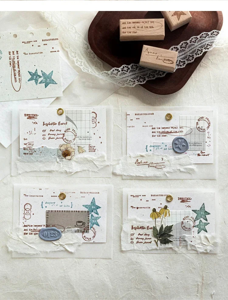 JIANWU Vintage English Words Border Landscape Junk Journal Material Collage Wooden Stamp Creative Student Supplies Stationery