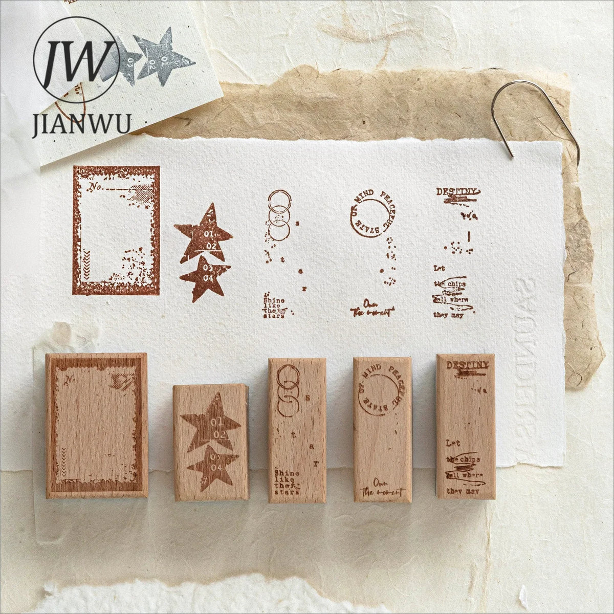 JIANWU Vintage English Words Border Landscape Junk Journal Material Collage Wooden Stamp Creative Student Supplies Stationery