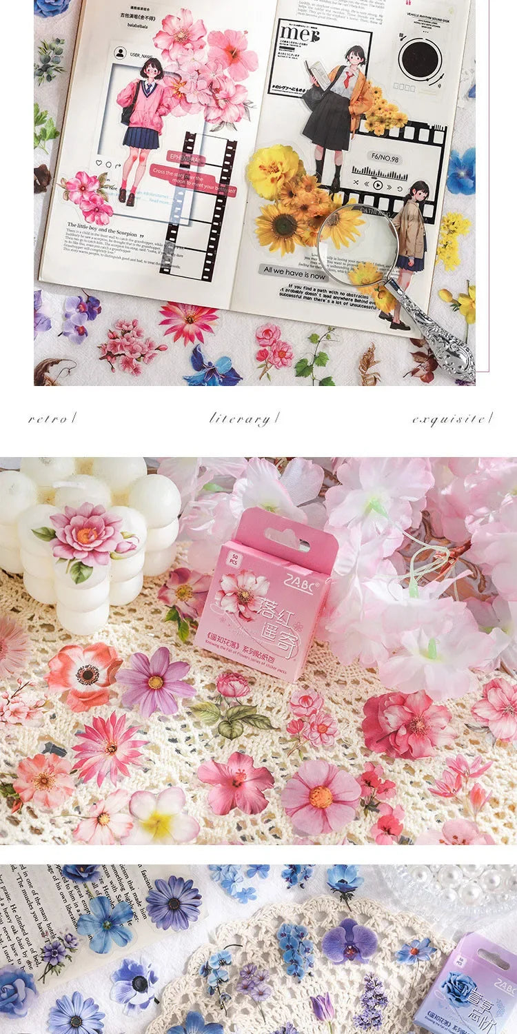 50pcs/box Journamm Plant Stickers Scrapbooking Supplies DIY CUT Decor Junk Journal Collage Stationery PET Aesth Natural Stickers
