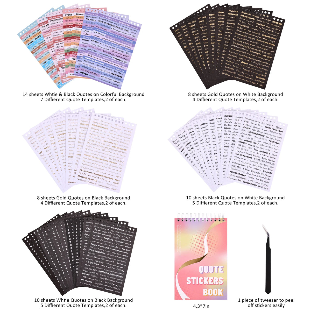 3000+ Pcs Word Stickers for Journaling, 50 Sheets Quote Sticker Gold Foil Art Scrapbook Stickers for Junk Journal
