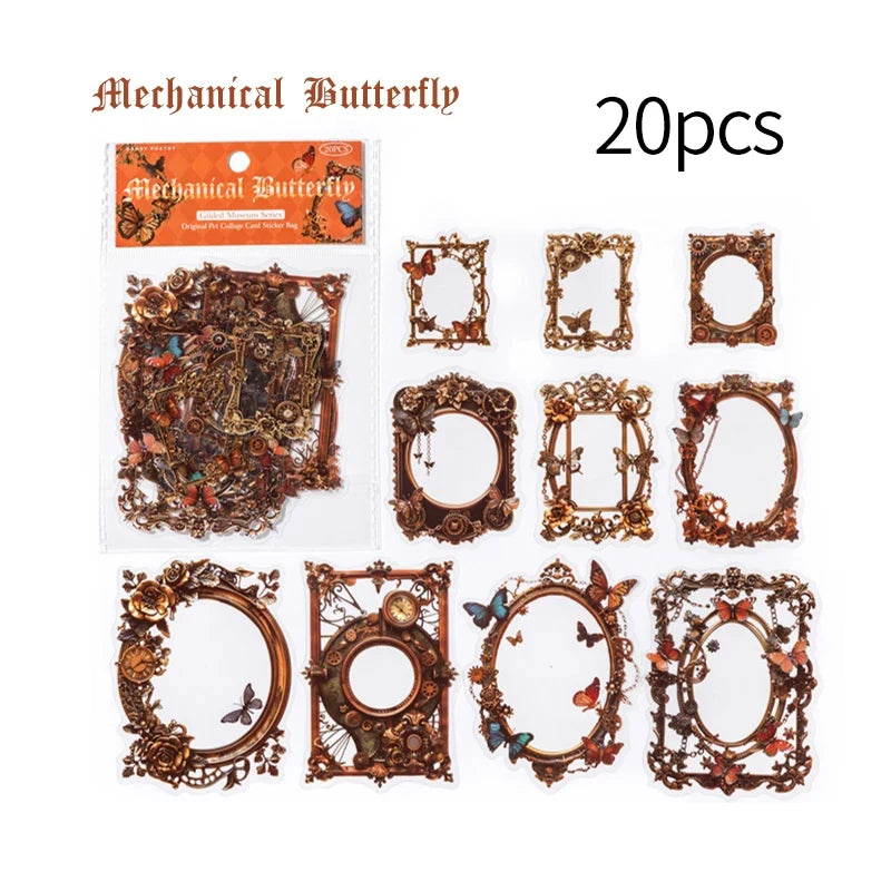 20 pcs Large size Vintage Cutout Frame Sticker Junk Journal DIY Scrapbooking Collage Materials Planner Creative Stationery