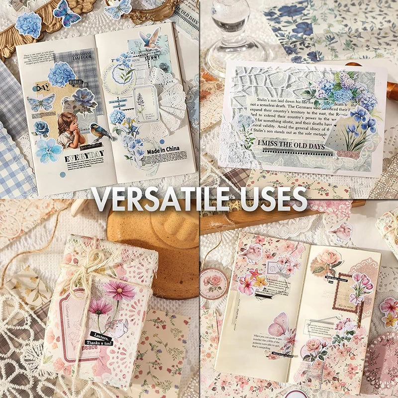 Vintage Floral Scrapbook Paper Journaling Stickers Material Paper Junk Journal Supplies Bullet Retro Crafts Planner Collage Card