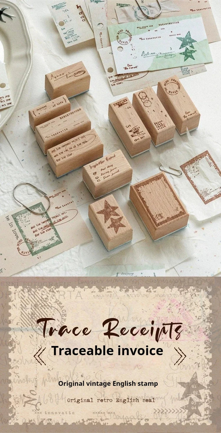 JIANWU Vintage English Words Border Landscape Junk Journal Material Collage Wooden Stamp Creative Student Supplies Stationery