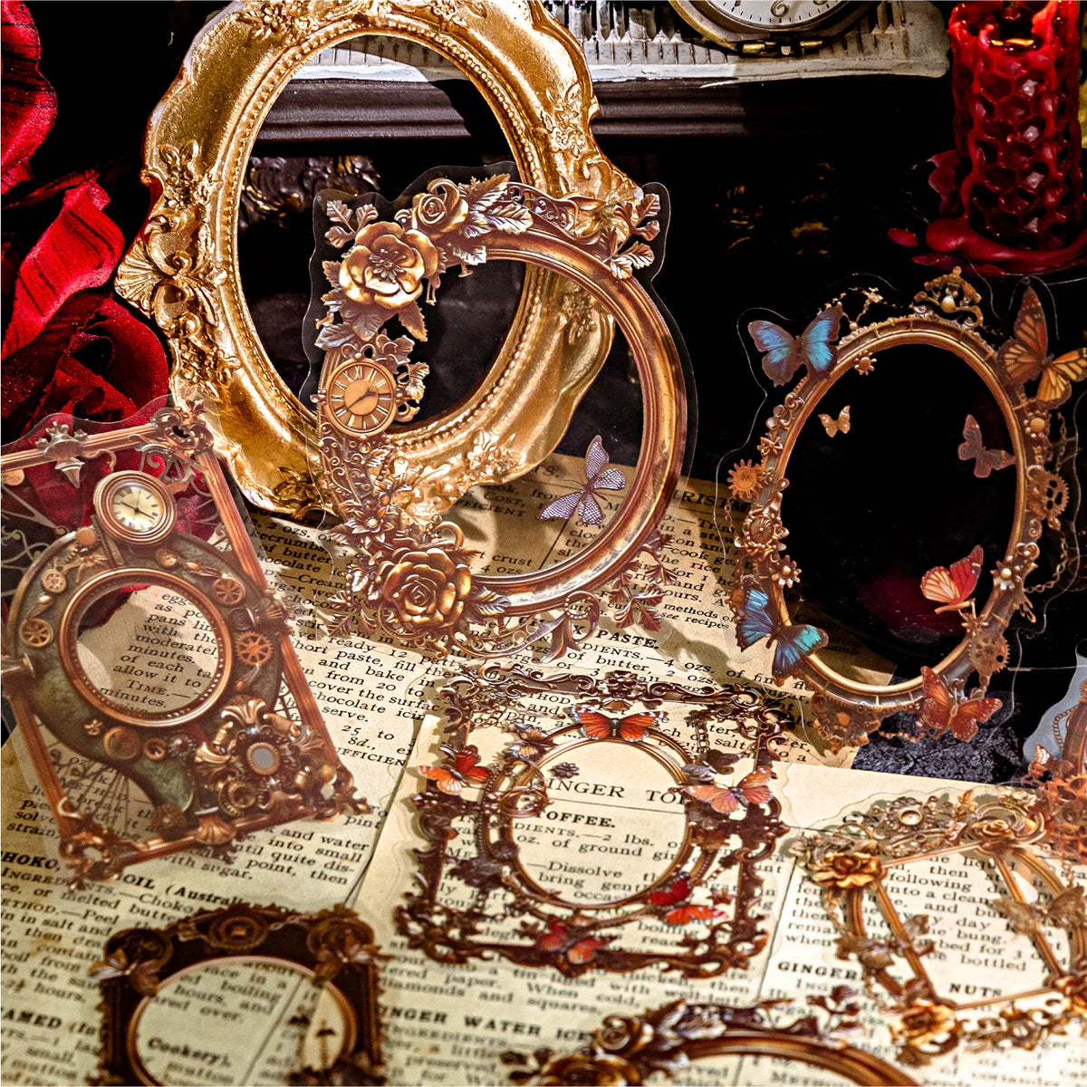20 pcs Large size Vintage Cutout Frame Sticker Junk Journal DIY Scrapbooking Collage Materials Planner Creative Stationery