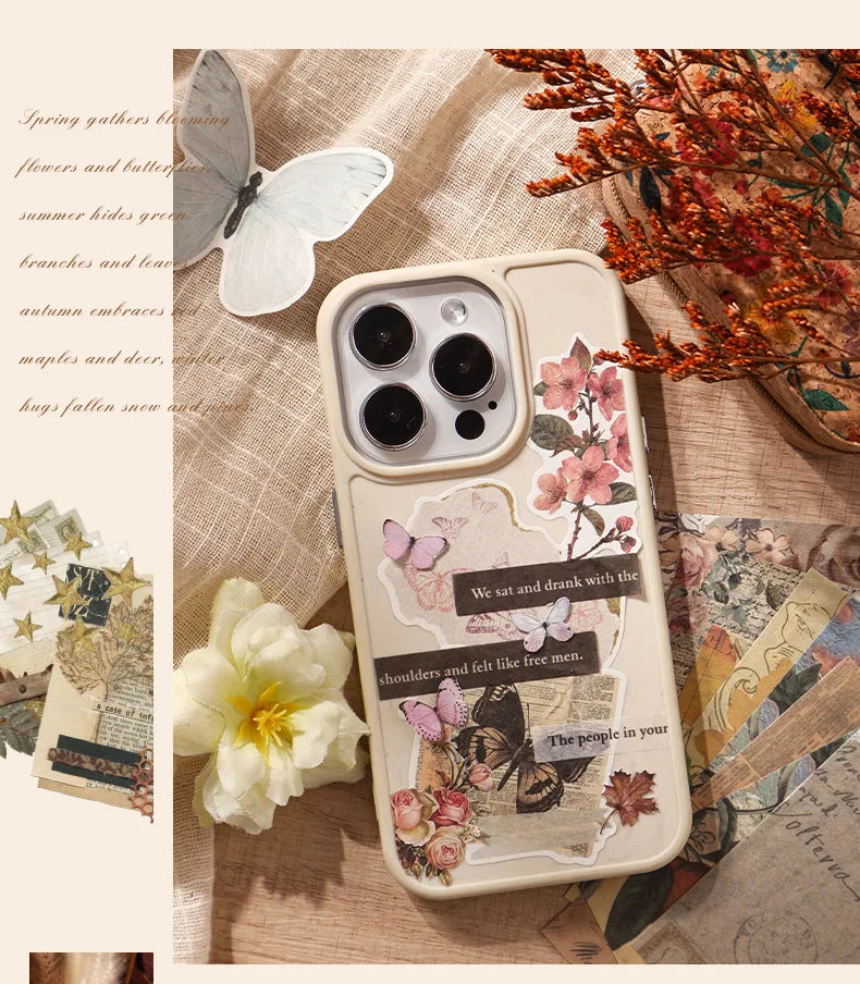 Vintage Stickers & Scrapbook Paper Set — 100 Sheets Junk Journal Kit