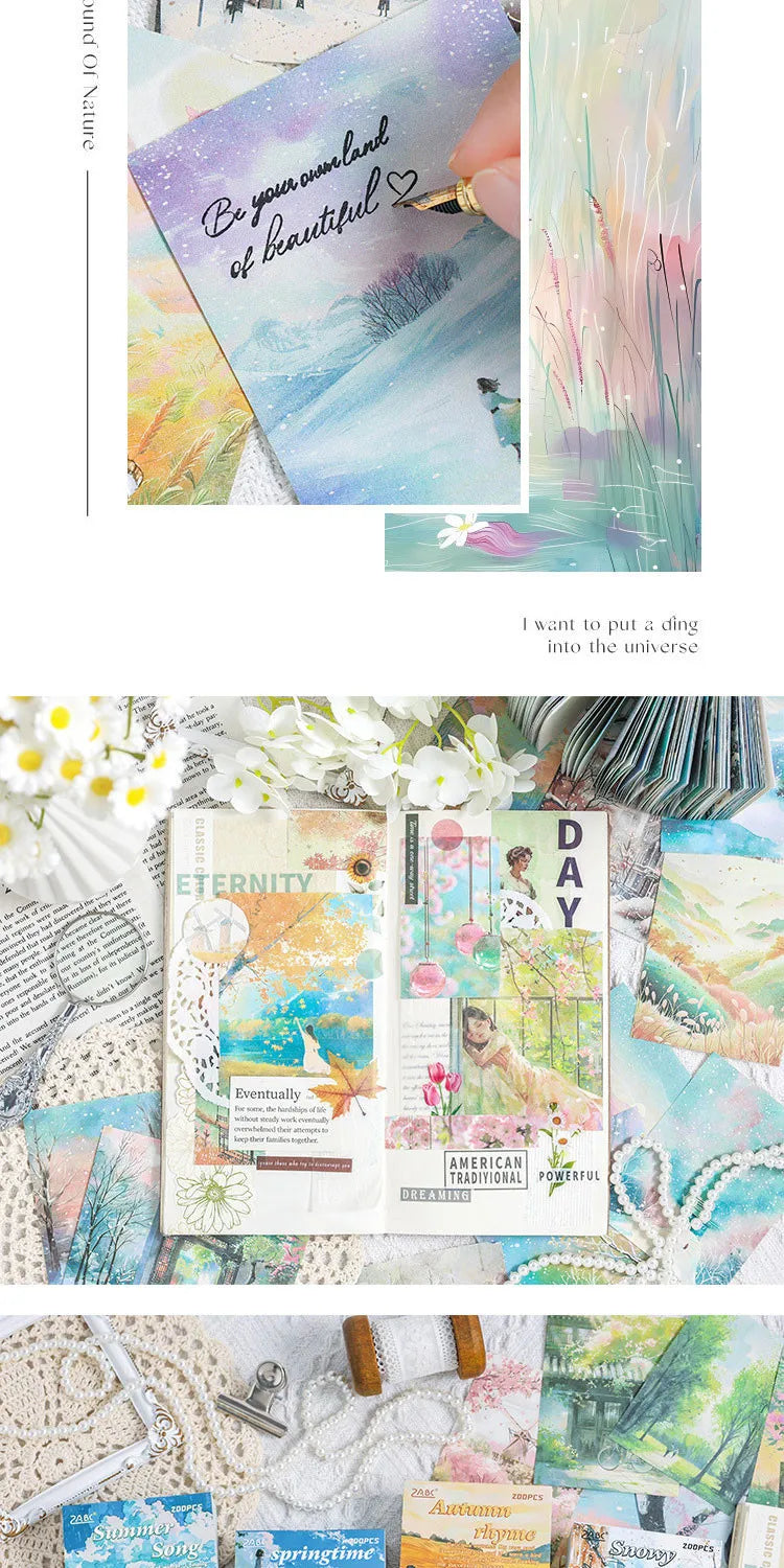 200sheets Scrapbook Paper Junk Journal Supplies Landscape Series DIY Scrapbooking Collage Craft Background Stationery Paper