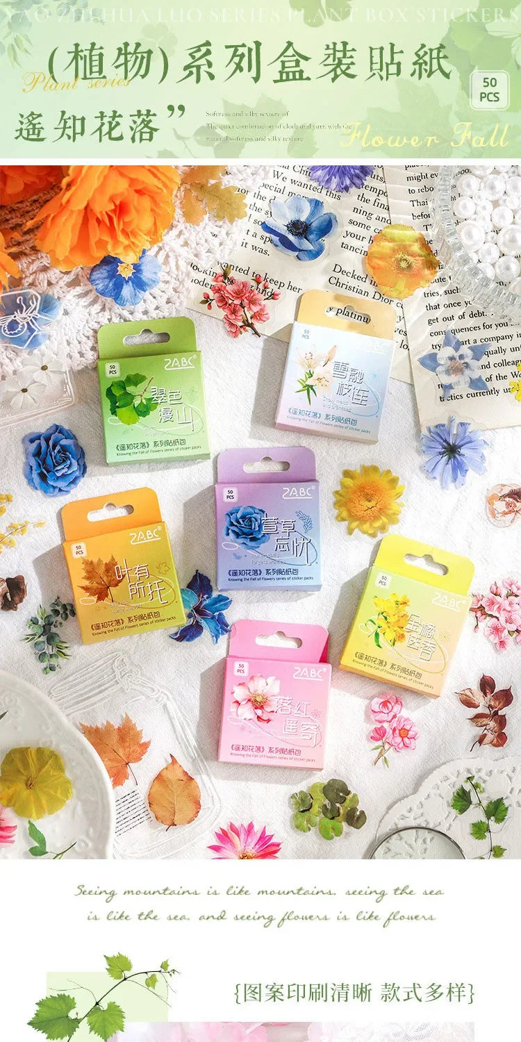 50pcs/box Journamm Plant Stickers Scrapbooking Supplies DIY CUT Decor Junk Journal Collage Stationery PET Aesth Natural Stickers