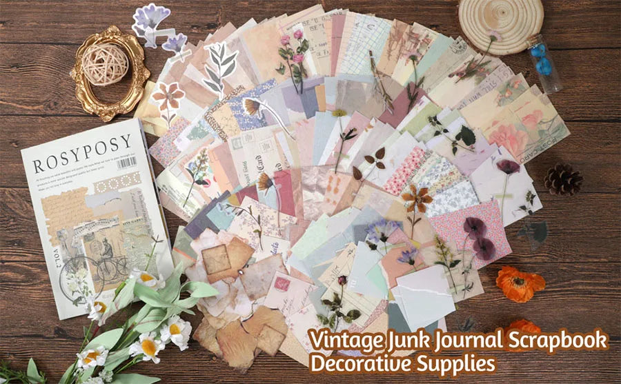 445Pcs Vintage Junk Journal Kit Scrapbooking Paper Ephemera Pack Aesthetic Journal Supplies Retro Sticker Floral Decoupage Craft