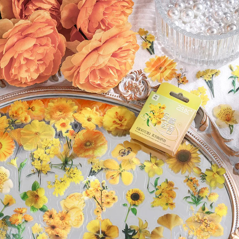 50pcs/box Journamm Plant Stickers Scrapbooking Supplies DIY CUT Decor Junk Journal Collage Stationery PET Aesth Natural Stickers