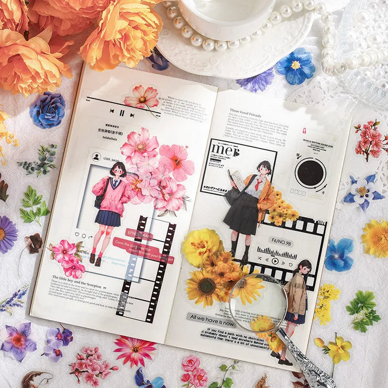 50pcs/box Journamm Plant Stickers Scrapbooking Supplies DIY CUT Decor Junk Journal Collage Stationery PET Aesth Natural Stickers