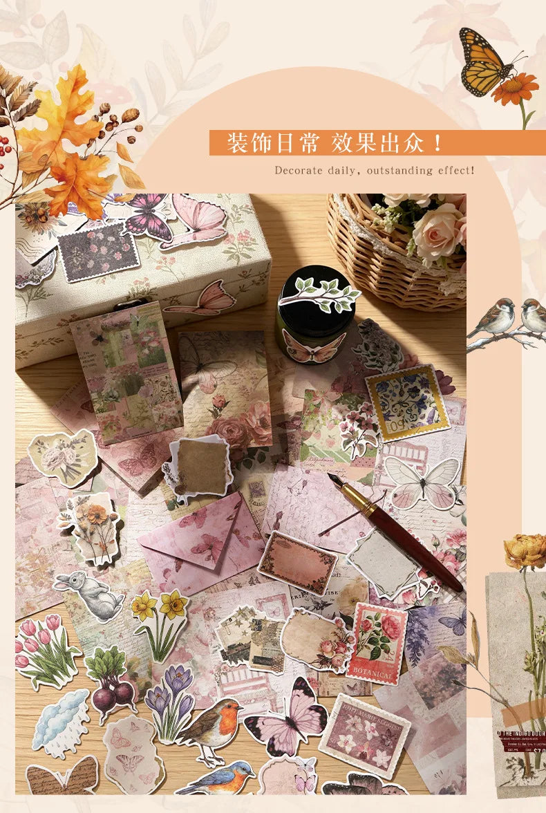 Vintage Stickers & Scrapbook Paper Set — 100 Sheets Junk Journal Kit